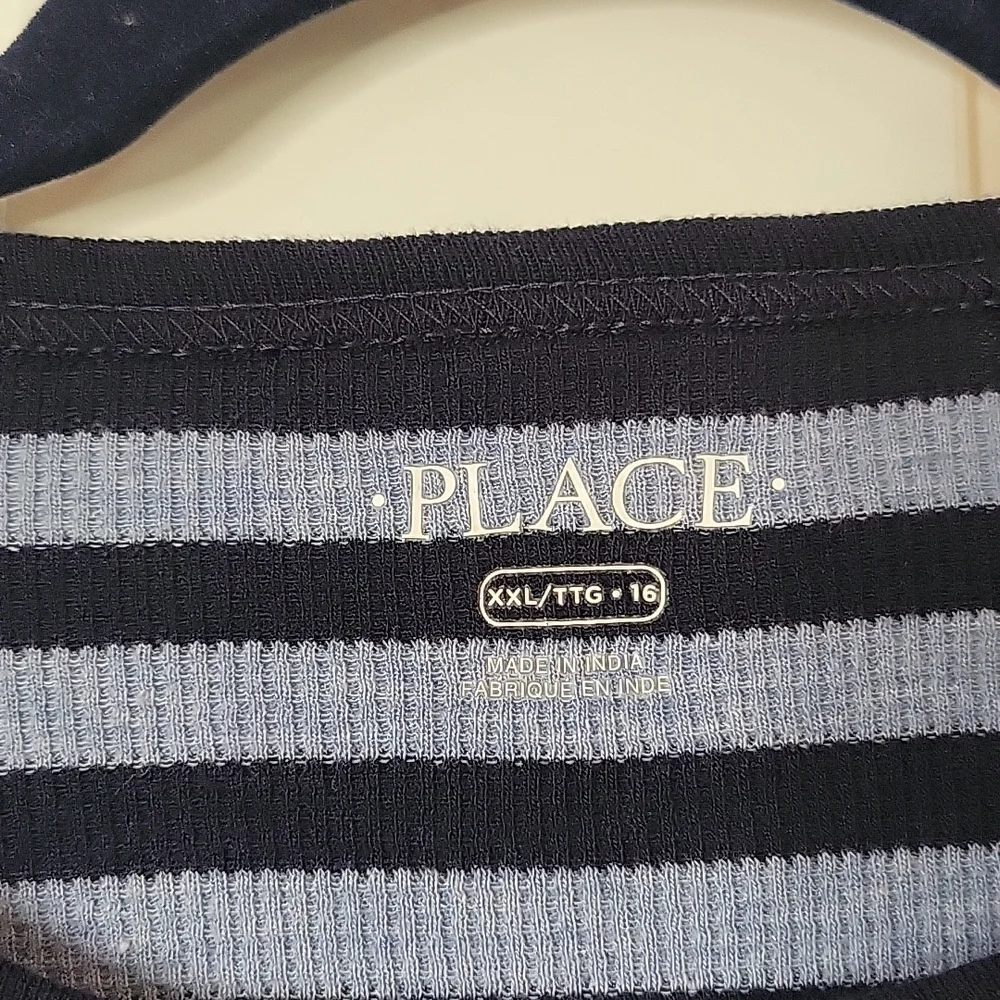 Childrens Place light blue and navy striped  thermal shirt xxl/16